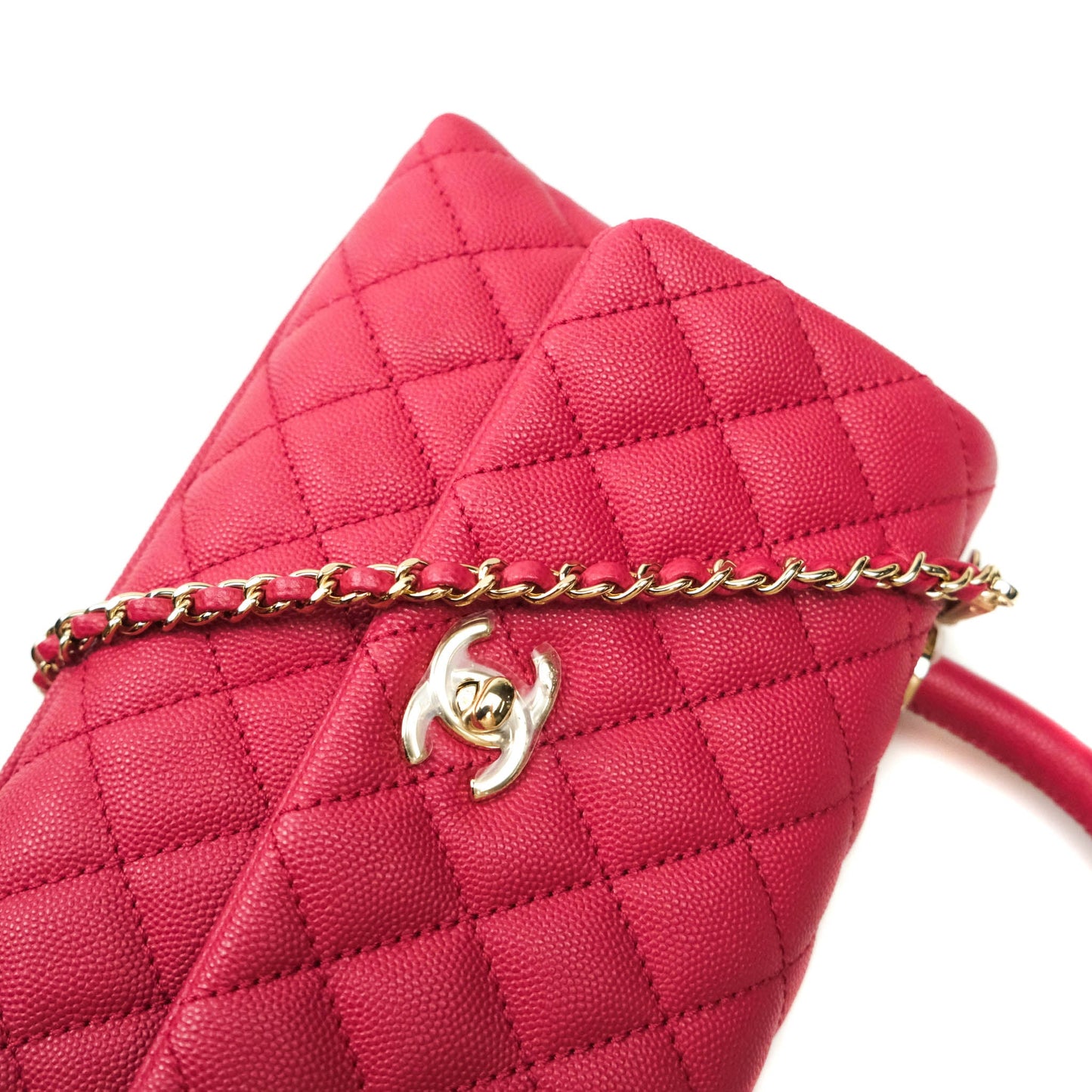 Chanel Small Coco Handle Quilted Caviar Rosy Red Gold Hardware
