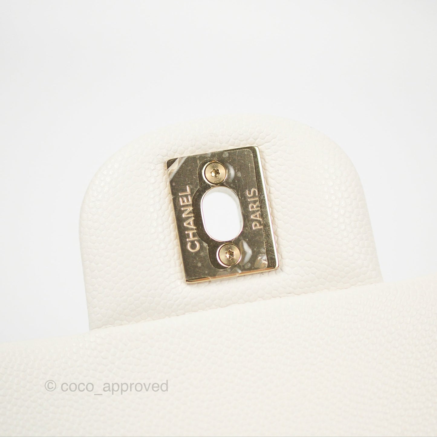 Chanel Classic M/L Medium Flap Quilted White Caviar Gold Hardware