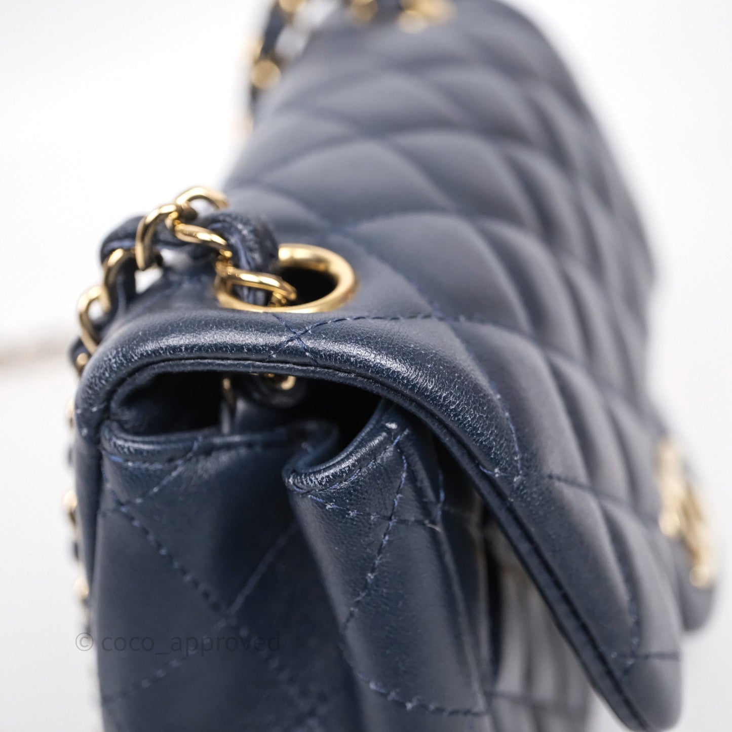 Chanel Mini Square Flap Quilted Navy Lambskin Gold Hardware