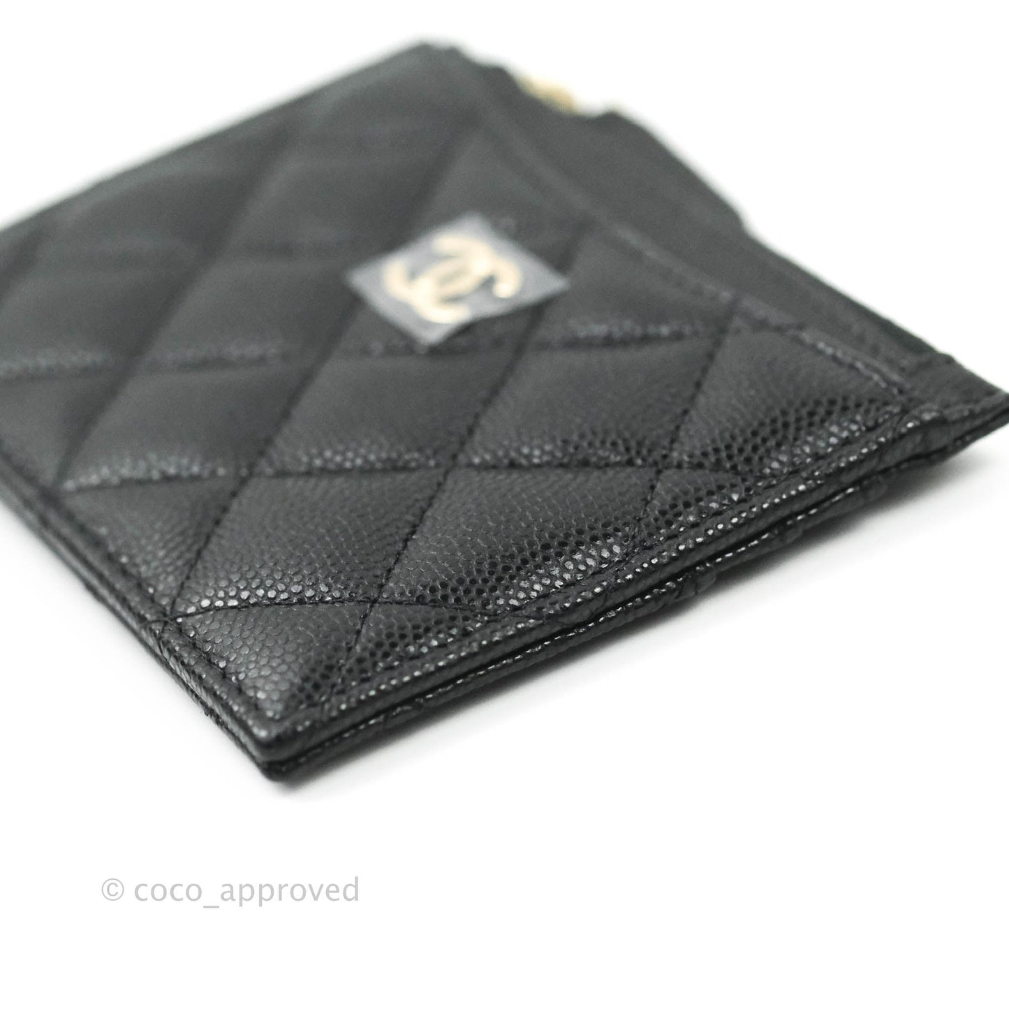 Chanel Quilted CC Zipped Card Holder Caviar Black Gold Hardware