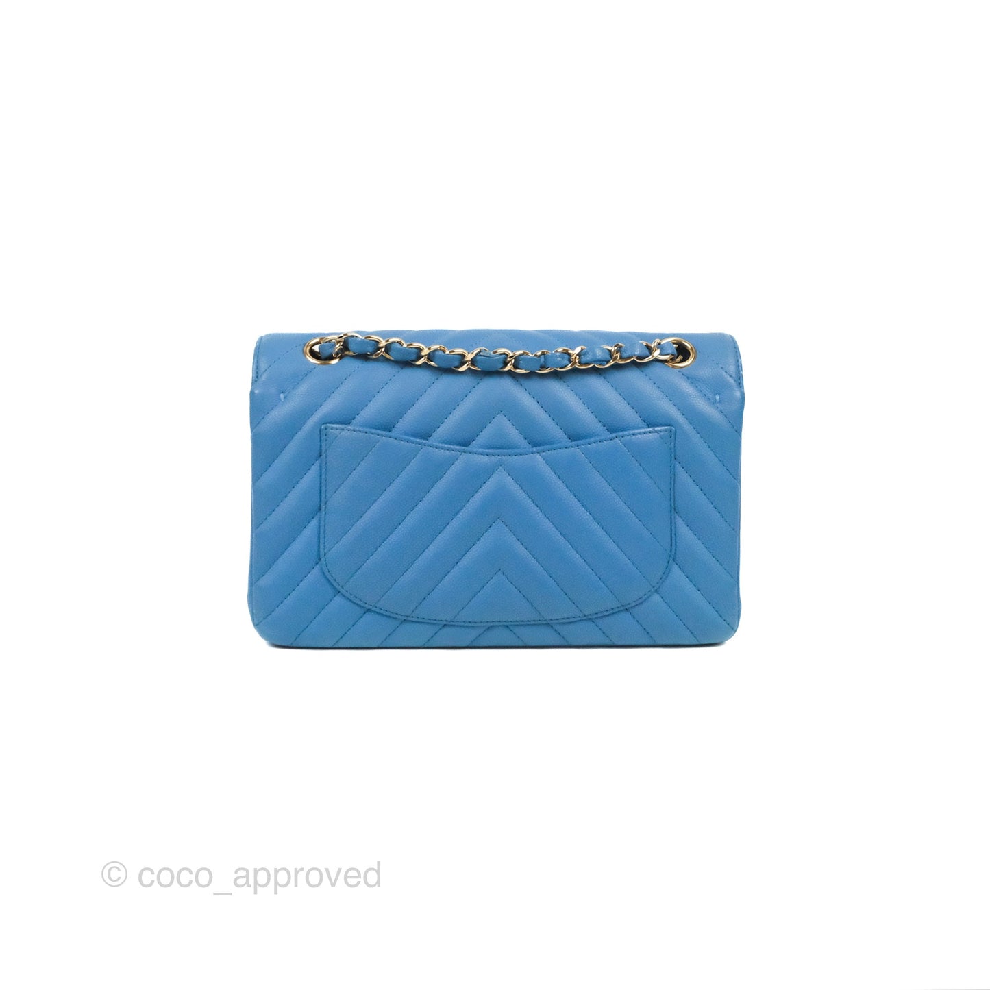 Chanel Small Classic Flap Chevron Blue Caviar Gold Hardware