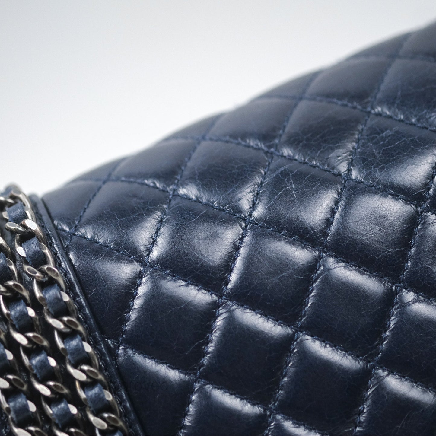 Chanel Medium Chain Edge Boy Quilted Navy Aged Glazed Calfskin Ruthenium Hardware