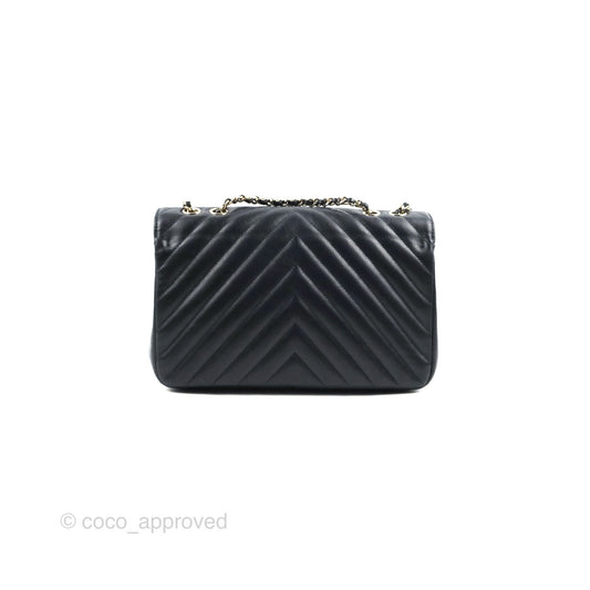 Chanel Medium Statement Chevron Flap Bag Navy Calfskin Gold Hardware