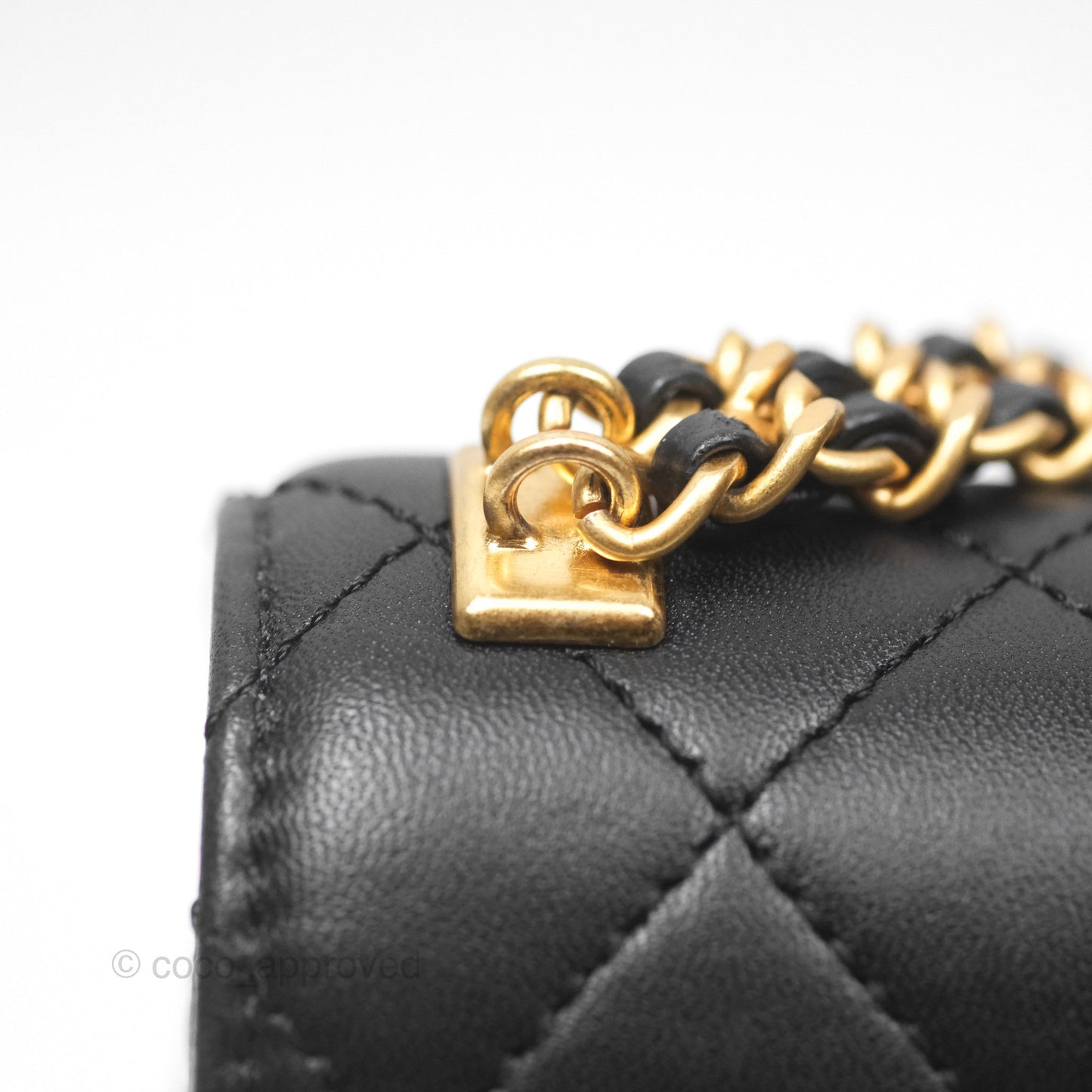 Chanel Flap Bag with Logo Enamel Chain Black Lambskin 22B