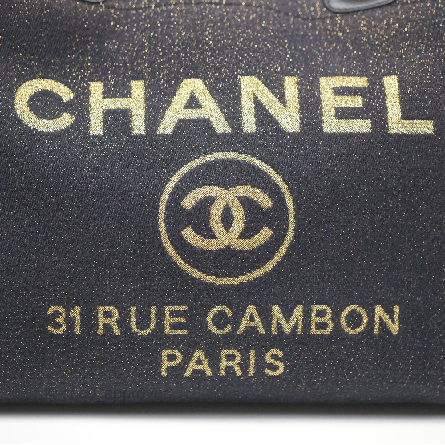Chanel Medium Deauville Tote Navy Glitter Canvas Gold Hardware