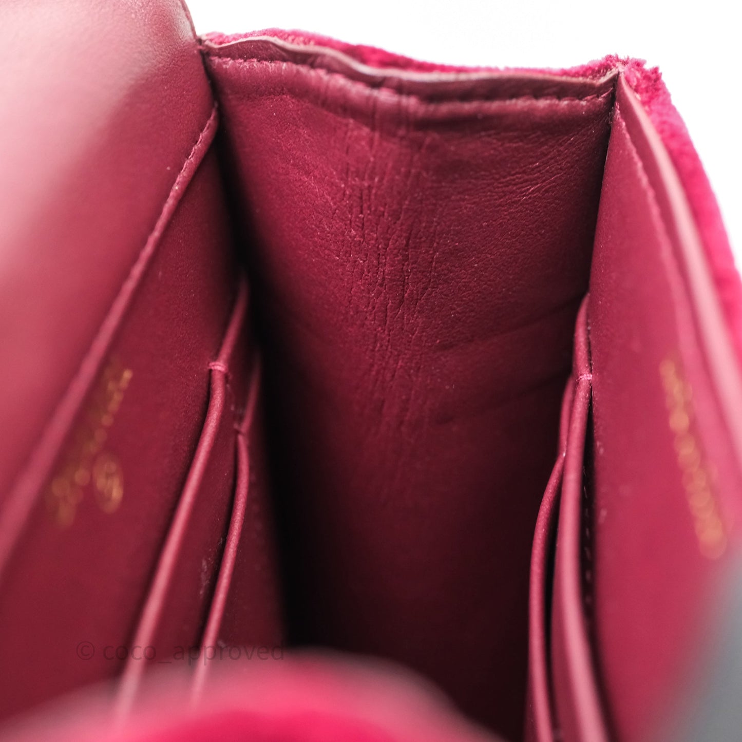 Chanel Quilted Phone Holder Crystals Pearl Crush Red Velvet Gold Hardware