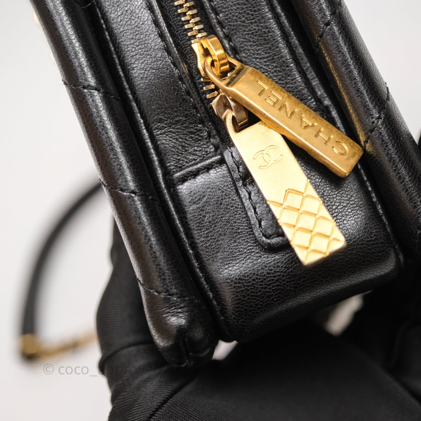Chanel Chevron Flap Bag Black Calfskin Aged Gold Hardware