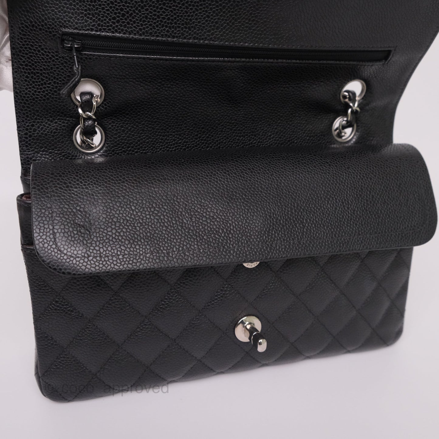 Chanel Classic M/L Medium Flap Quilted Black Caviar Silver Hardware