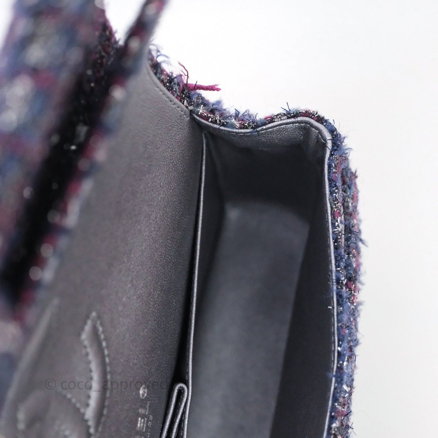 Chanel Classic M/L Medium Double Flap Purple Tweed Glitter Gun Metal