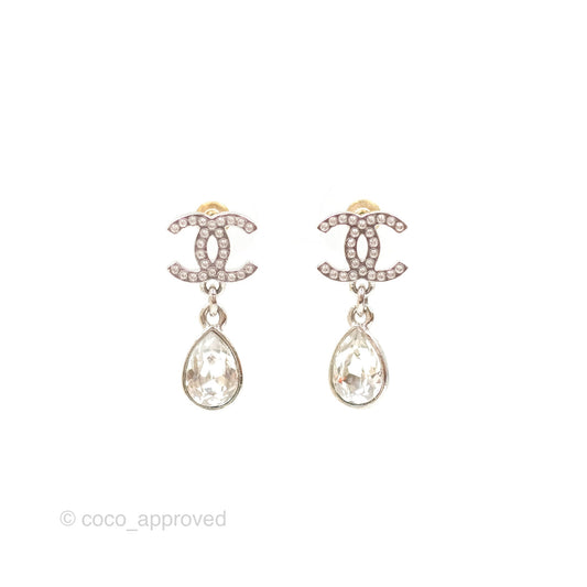 Chanel Crystal CC Tear Resin Drop Earrings Silver Hardware 21K