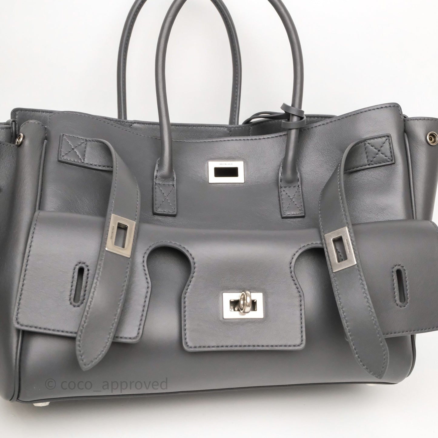 Balenciaga Small Bel Air Carry All Bag Grey Calfskin Silver Hardware
