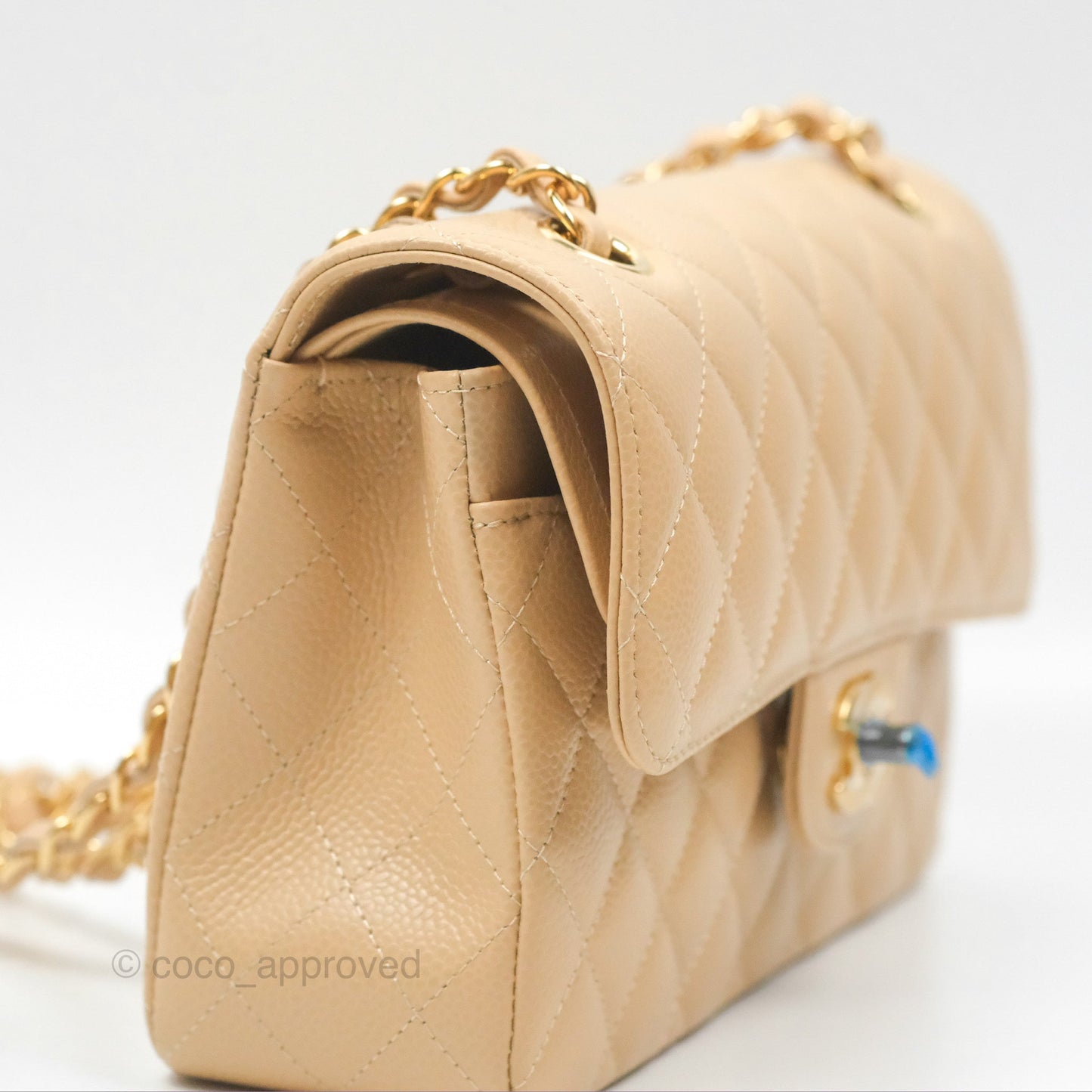 Chanel Small Quilted Classic Flap Beige Caviar Gold Hardware