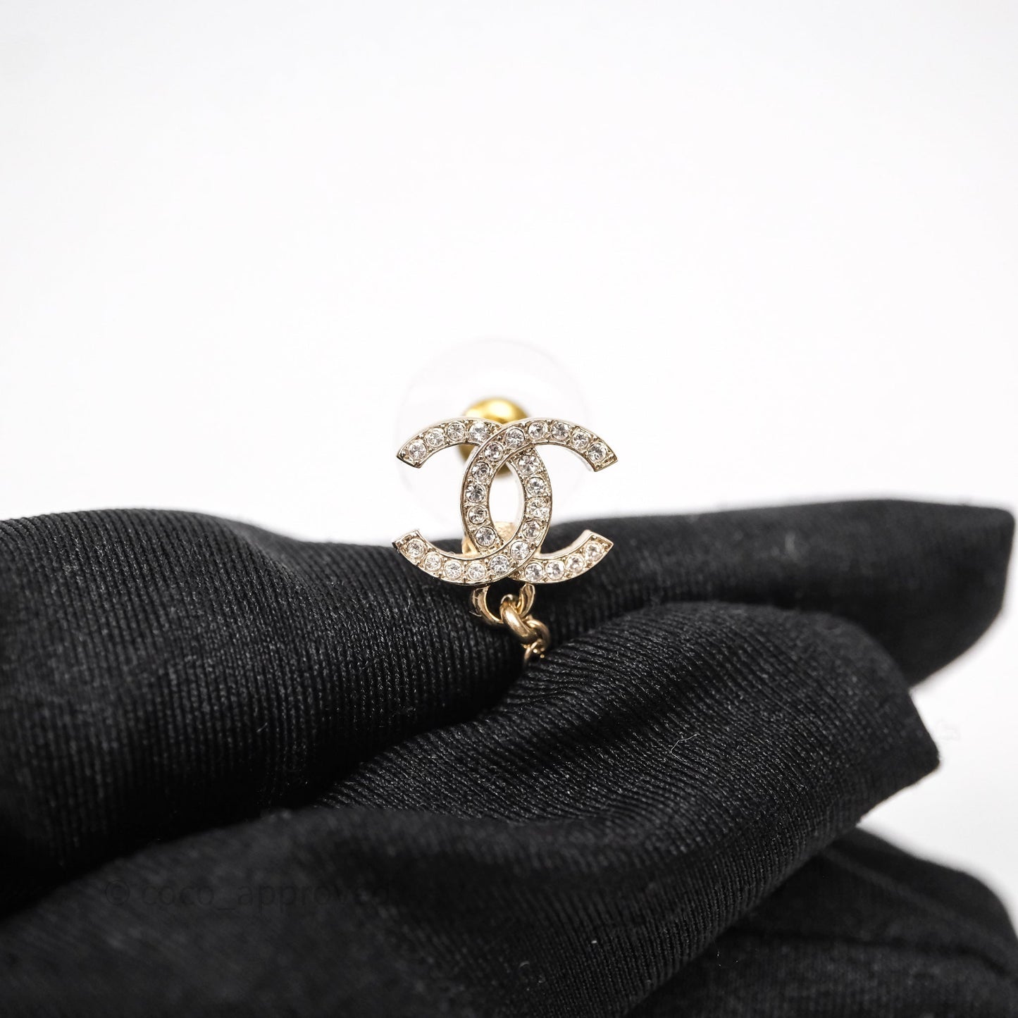 Chanel Crystal CC Drop Earrings Gold Tone 22C