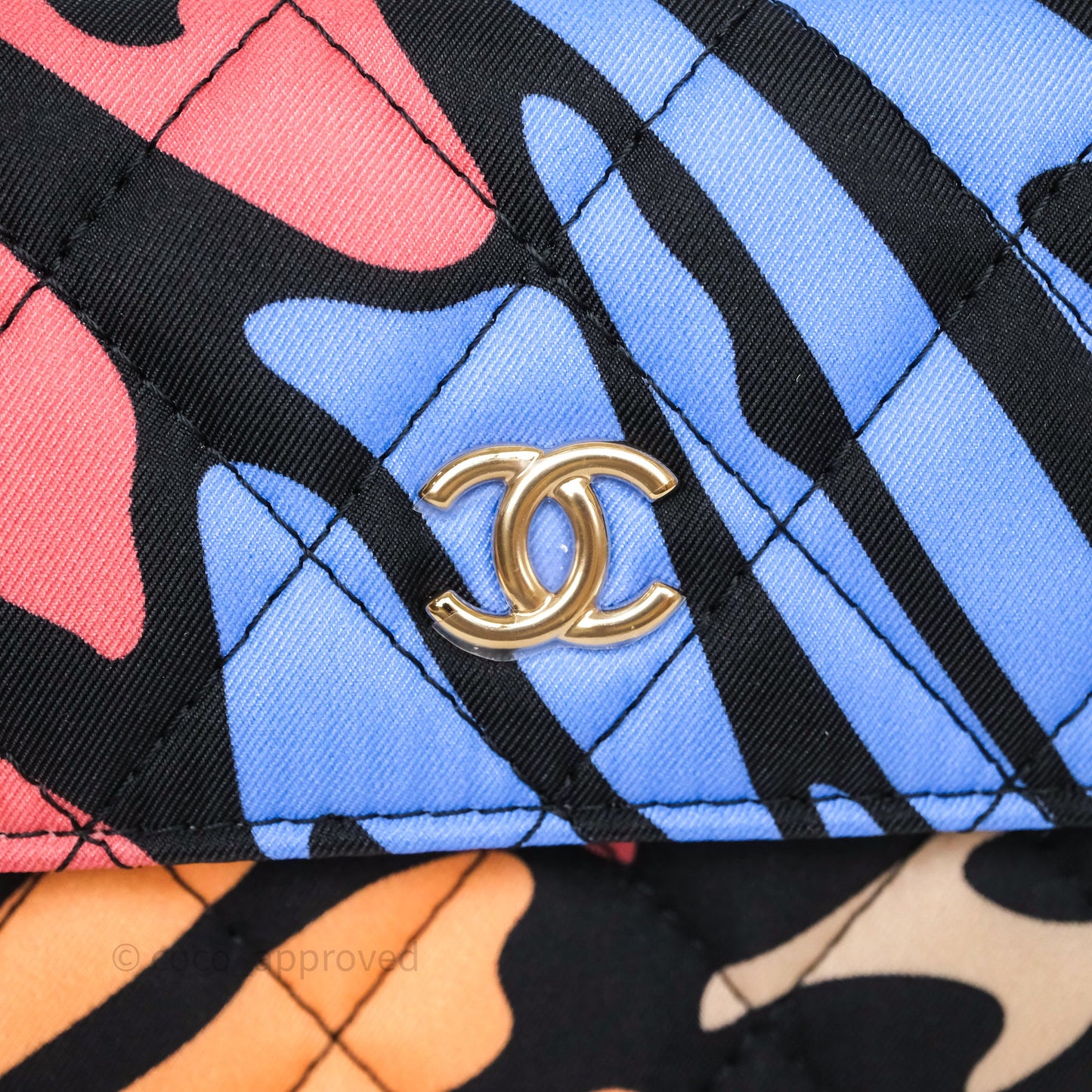 Chanel Mini Wallet With Chain CC Floral Printed Fabric Gold Hardware