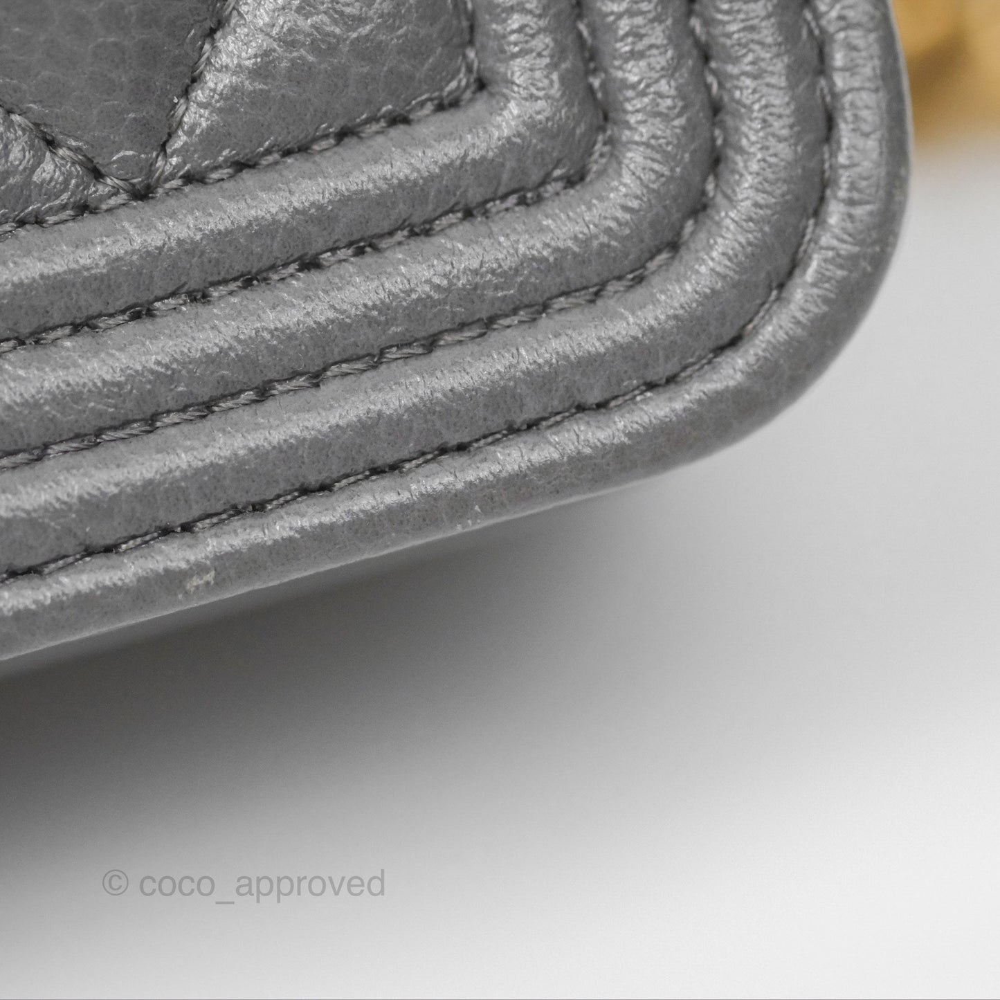 Chanel Quilted Boy Wallet on Chain WOC Grey Caviar Aged Gold Hardware