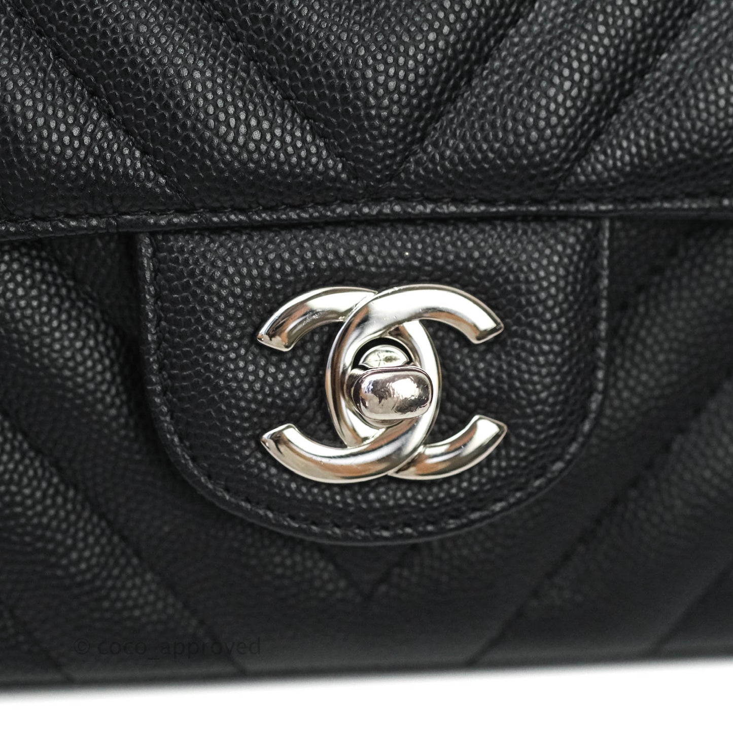 Chanel Mini Rectangular Chevron Caviar Black Silver Hardware