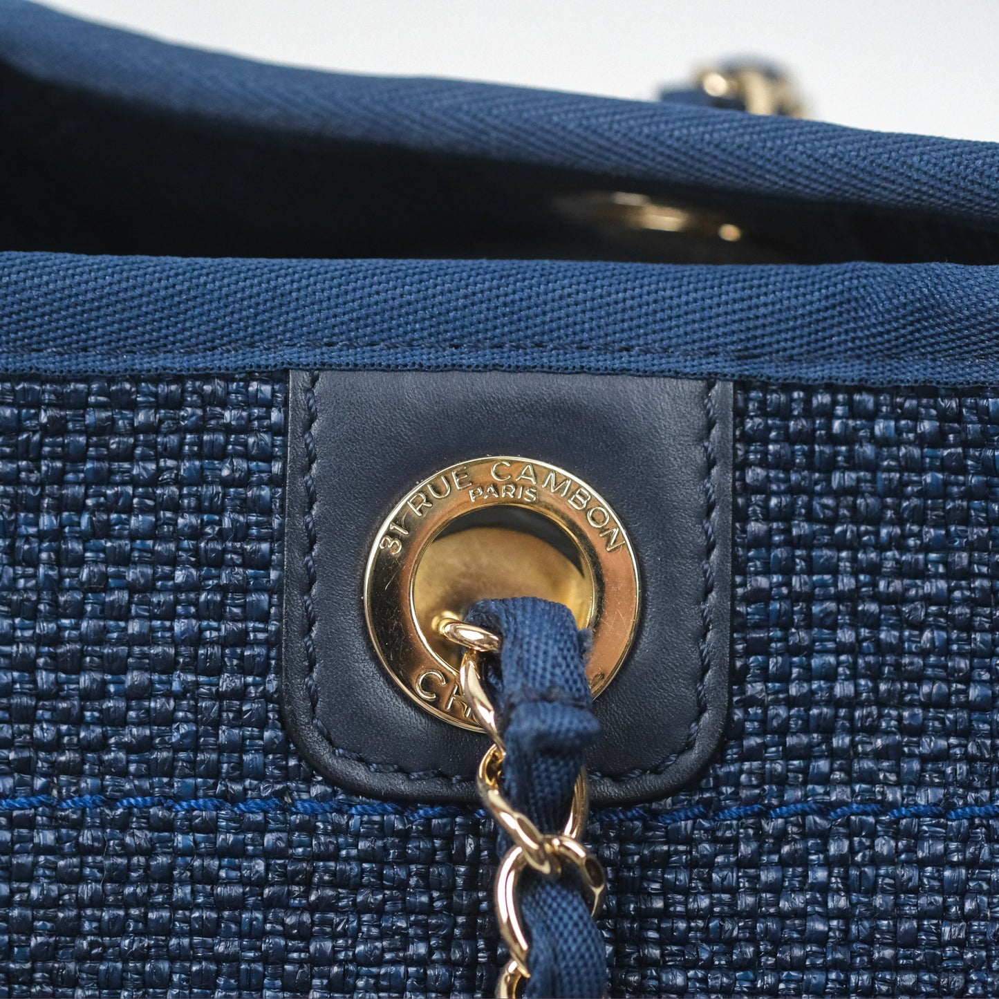 Chanel Medium Deauville Navy Canvas Gold Hardware