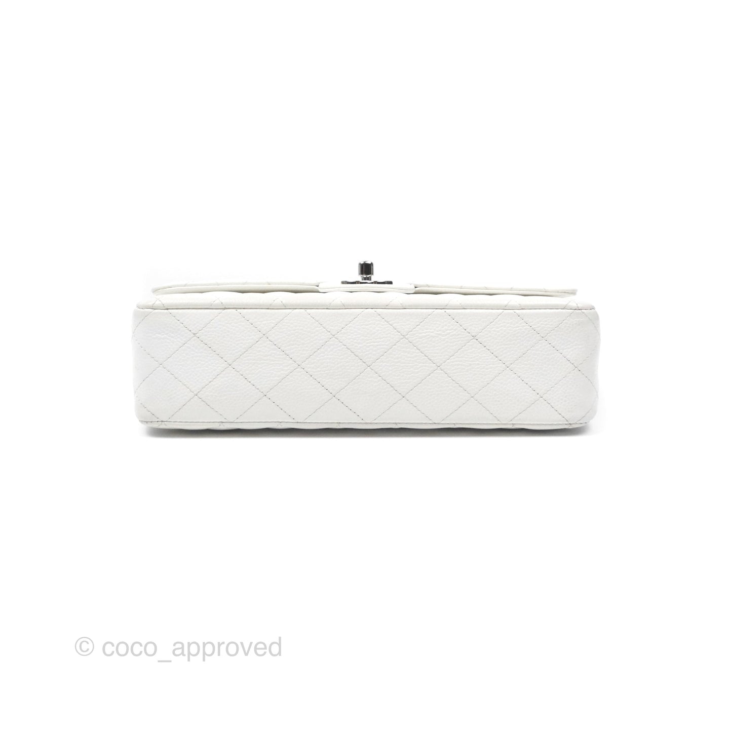 Chanel Classic M/L Medium Flap Quilted White Caviar Silver Hardware