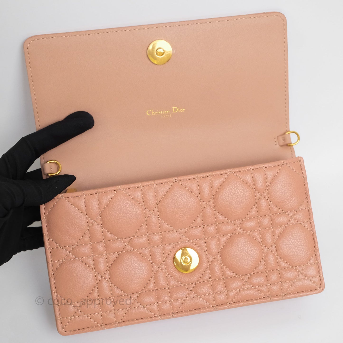 Christian Dior Caro Pouch with Chain In Supple Pink Cannage Calfskin