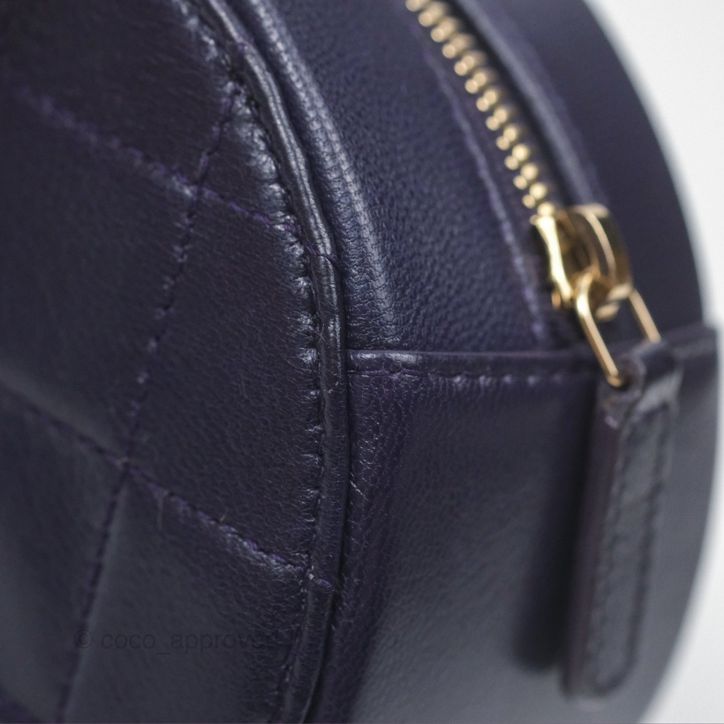 Chanel Quilted Round Clutch with Chain Dark Purple Calfskin Gold Hardware