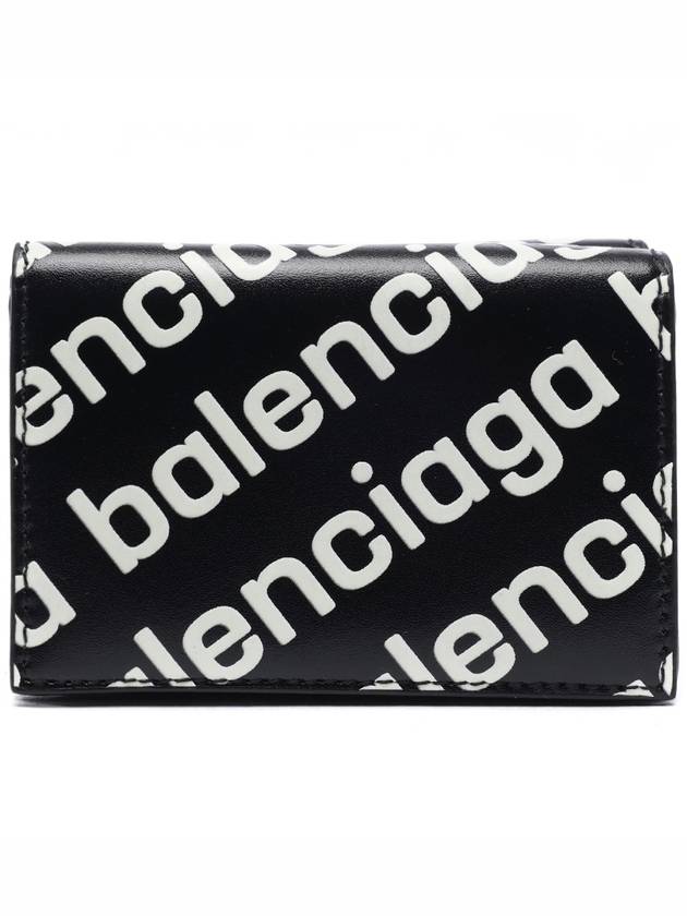 Luxury Balenciaga All-Over Logo Print Tri-Fold Half Wallet Black