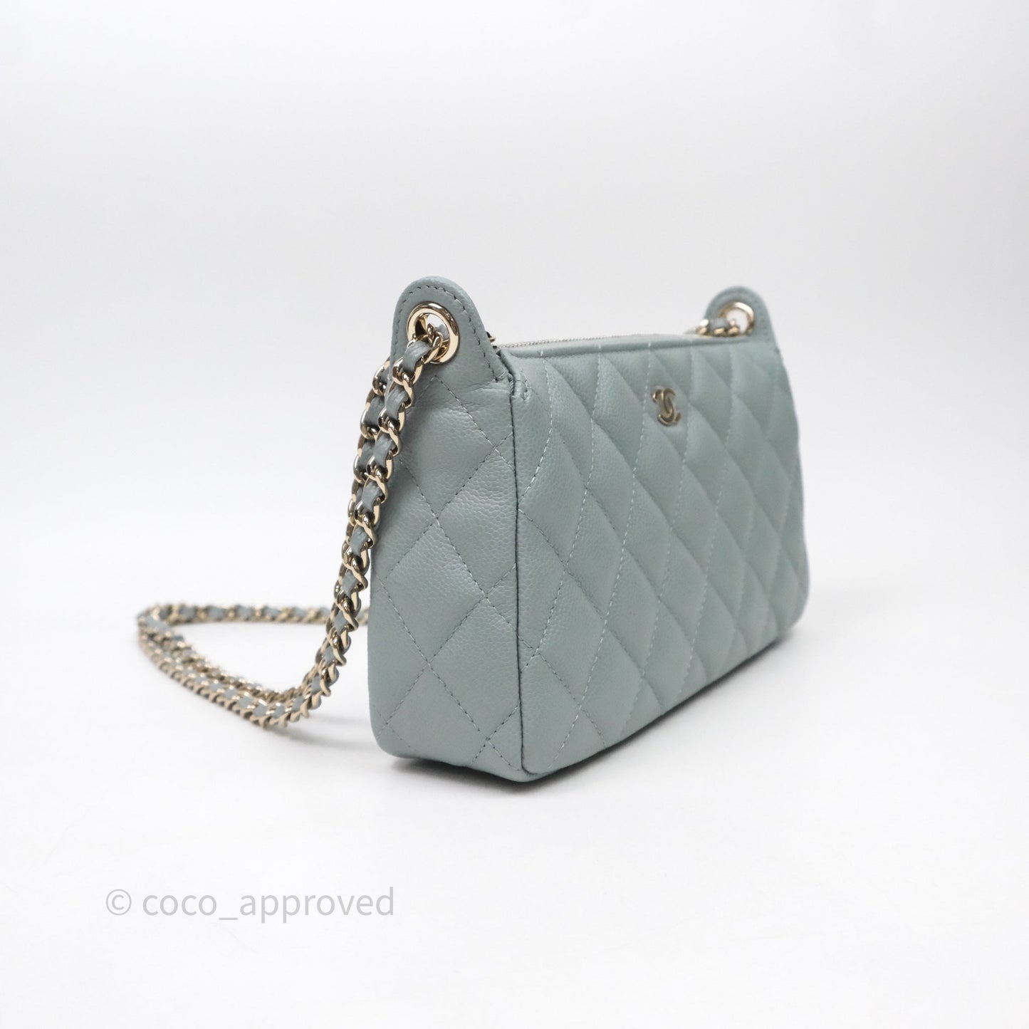 Chanel Clutch on Chain Tiffany Green Caviar Gold Hardware