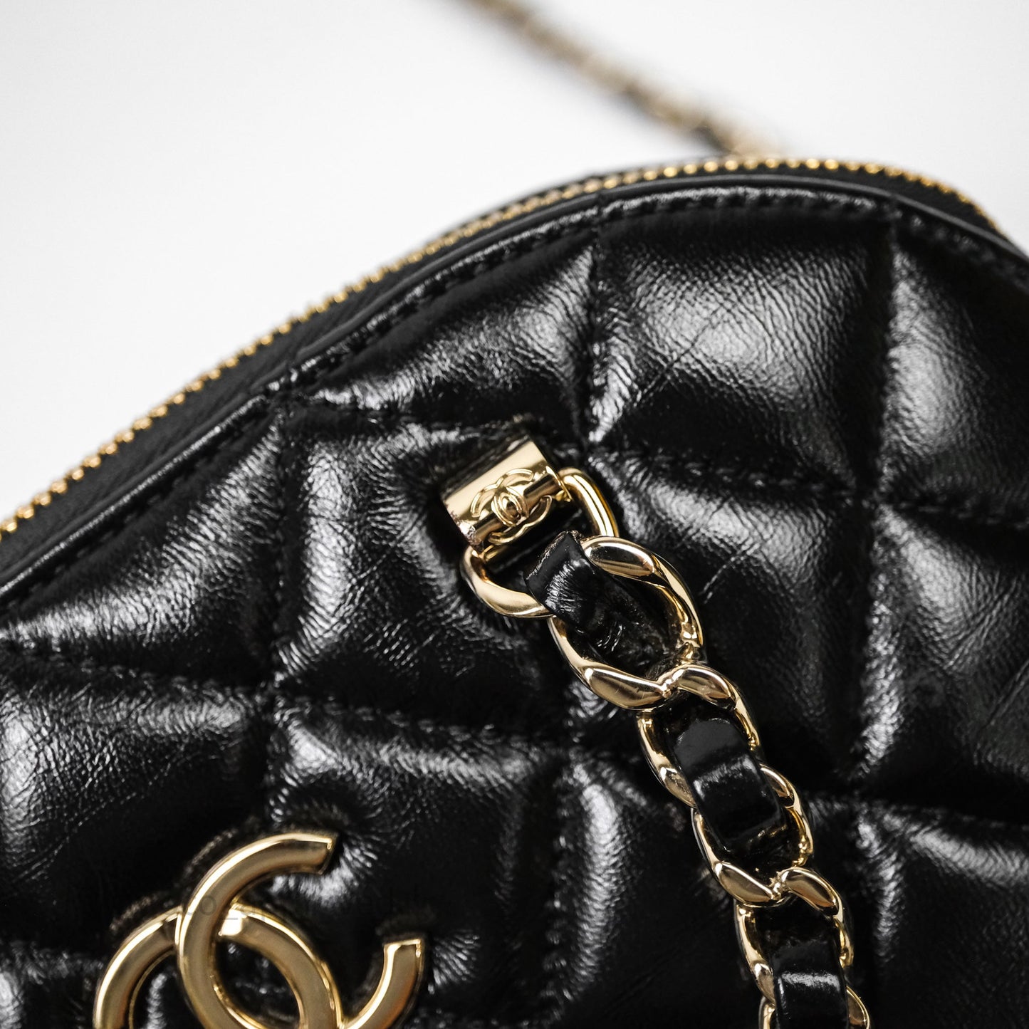 Chanel Handle Clutch with Chain Black Shiny Lambskin Gold Hardware