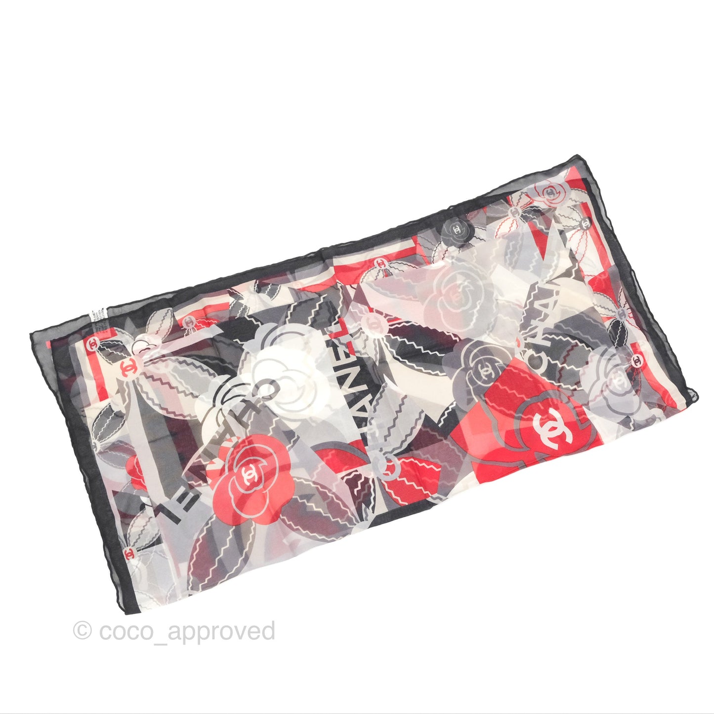 Chanel CC Silk Square Scarf 90 Grey/Red/White