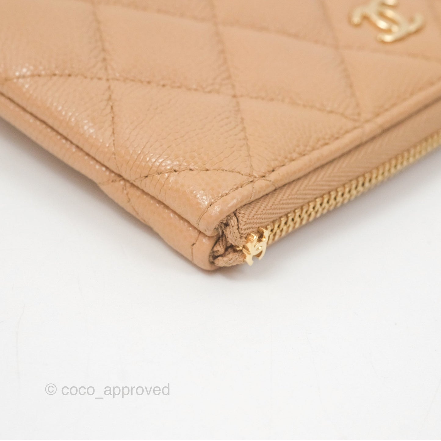 Chanel Quilted Mini O Case Beige Caviar Gold Hardware