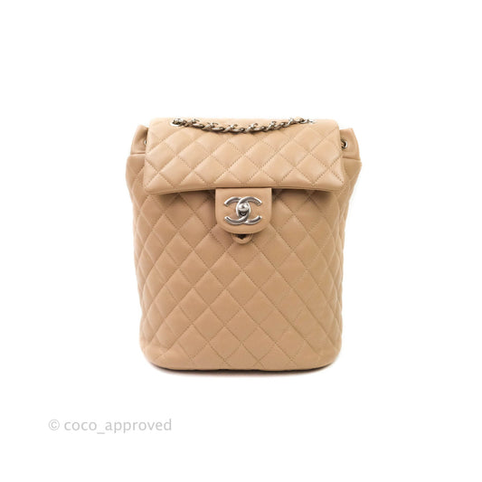 Chanel Quilted Small Urban Spirit Backpack Lambskin Beige Silver Hardware