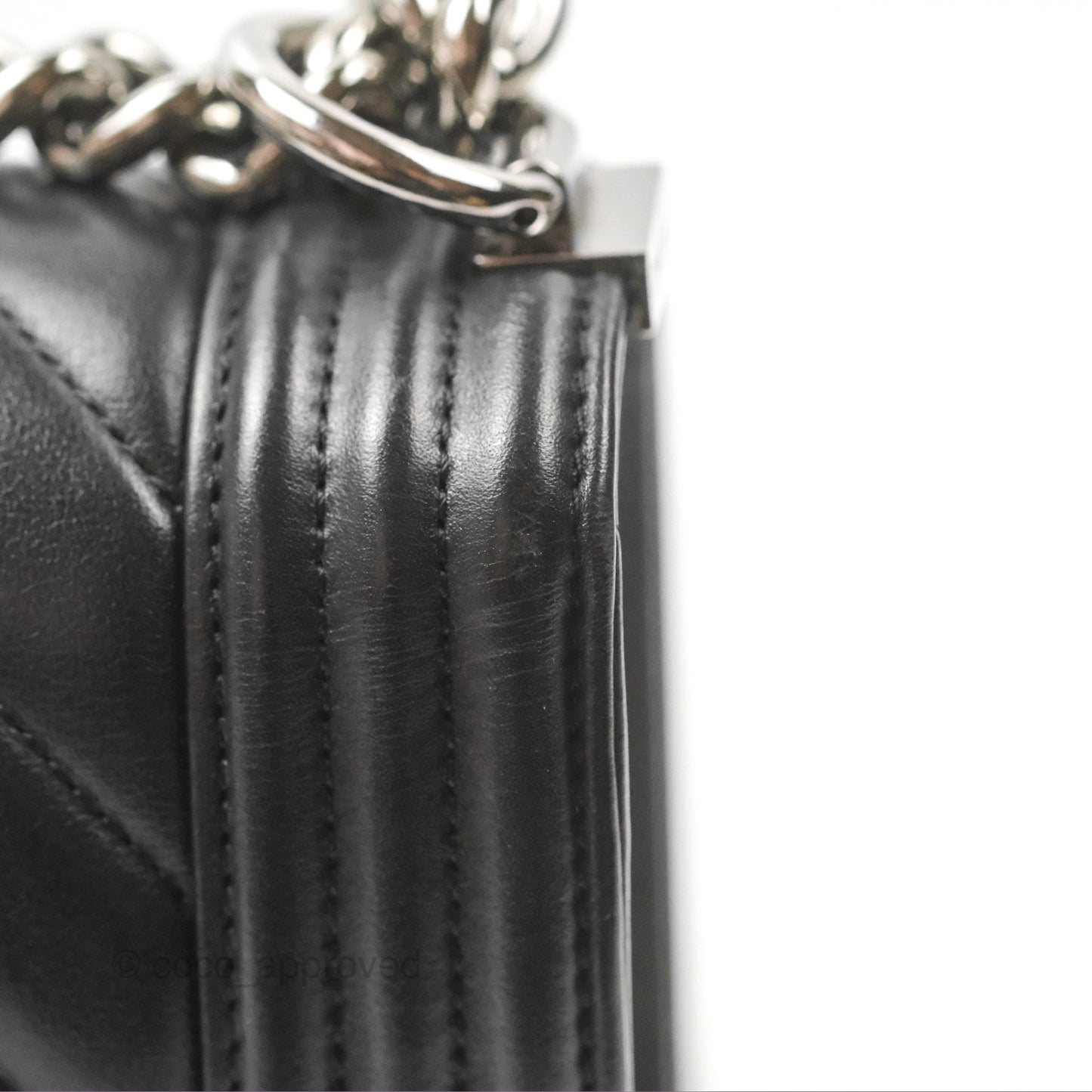 Chanel Small Chevron Boy Black Calfskin Silver Hardware