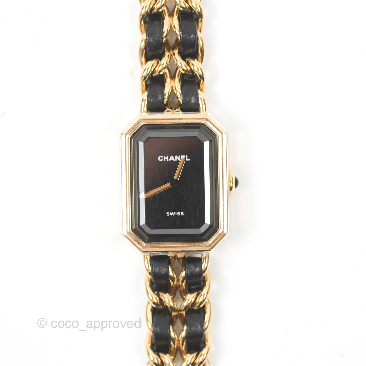 Chanel Première Watch Black Leather Gold Tone Size S