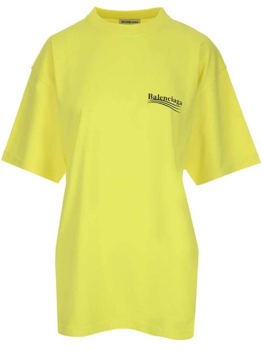 Luxury Balenciaga Political Campaign Wave Front Large Short Sleeve T-Shirt Neon Yellow
