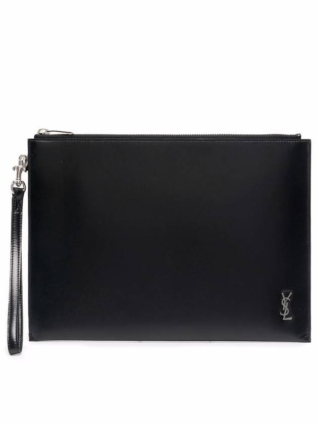 Luxury Saint Laurent Tiny Monogram Silver Clutch Bag Black