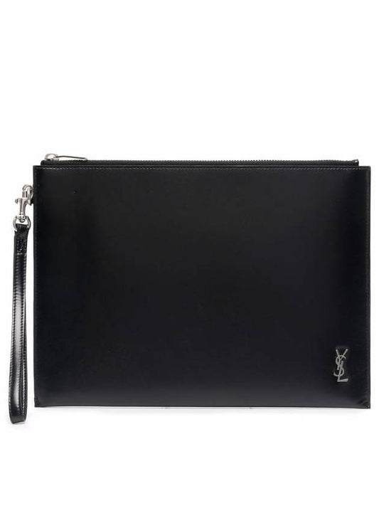 Luxury Saint Laurent Tiny Monogram Silver Clutch Bag Black