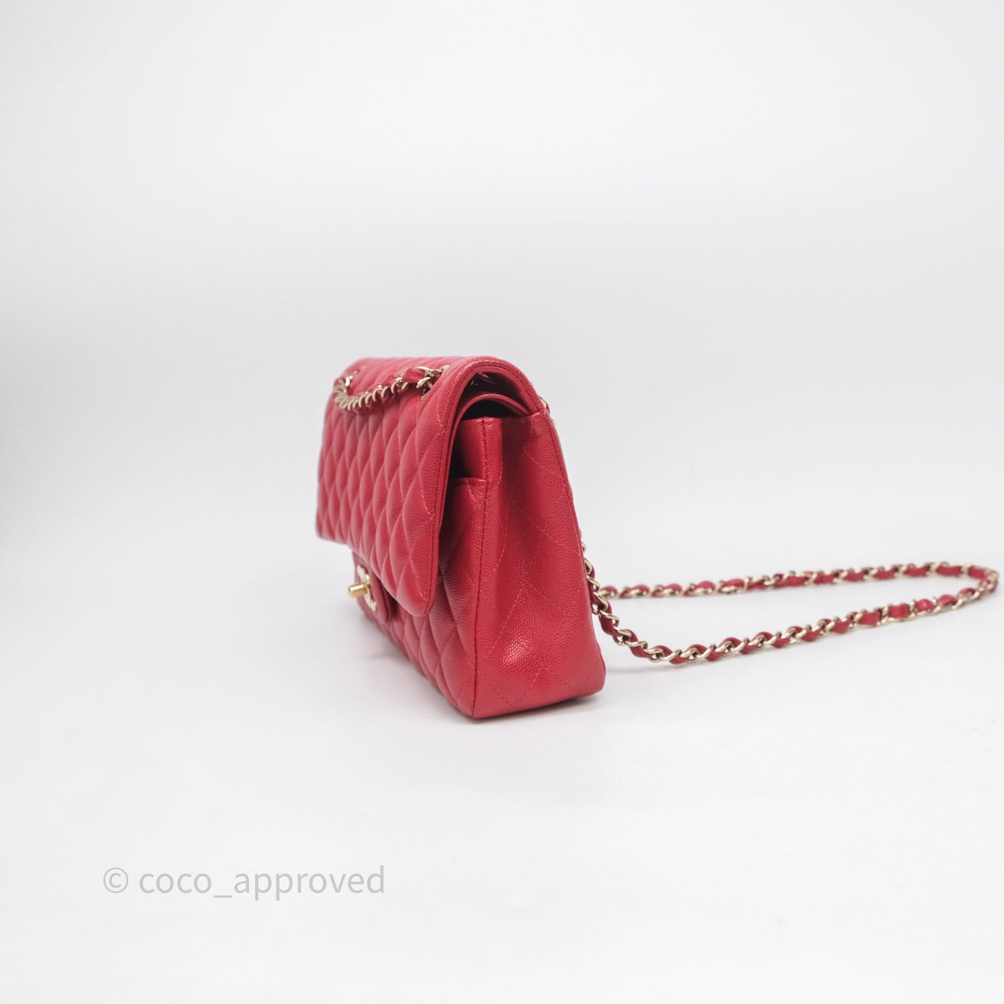 Chanel Classic M/L Medium Flap Quilted Red Caviar Gold Hardware