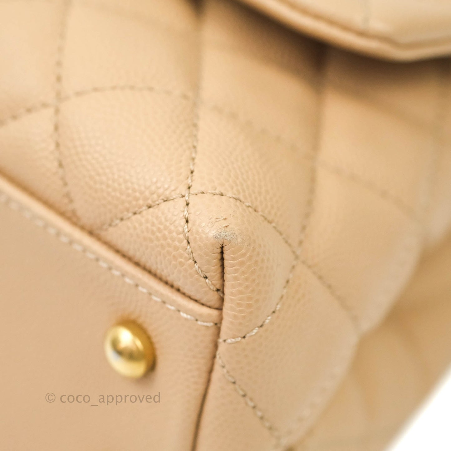 Chanel Mini (Small) Coco Handle Quilted Beige Caviar Gold Hardware Embossed Lizard Handle