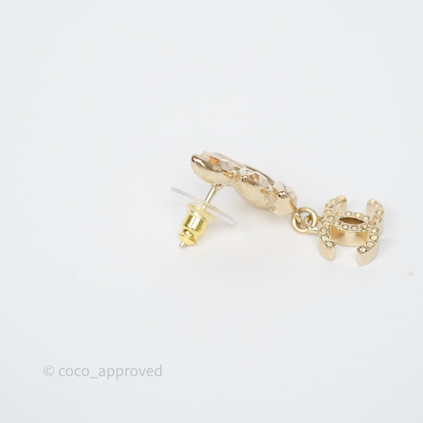 Chanel Crystal Leafy CC Earrings Gold Tone 22K