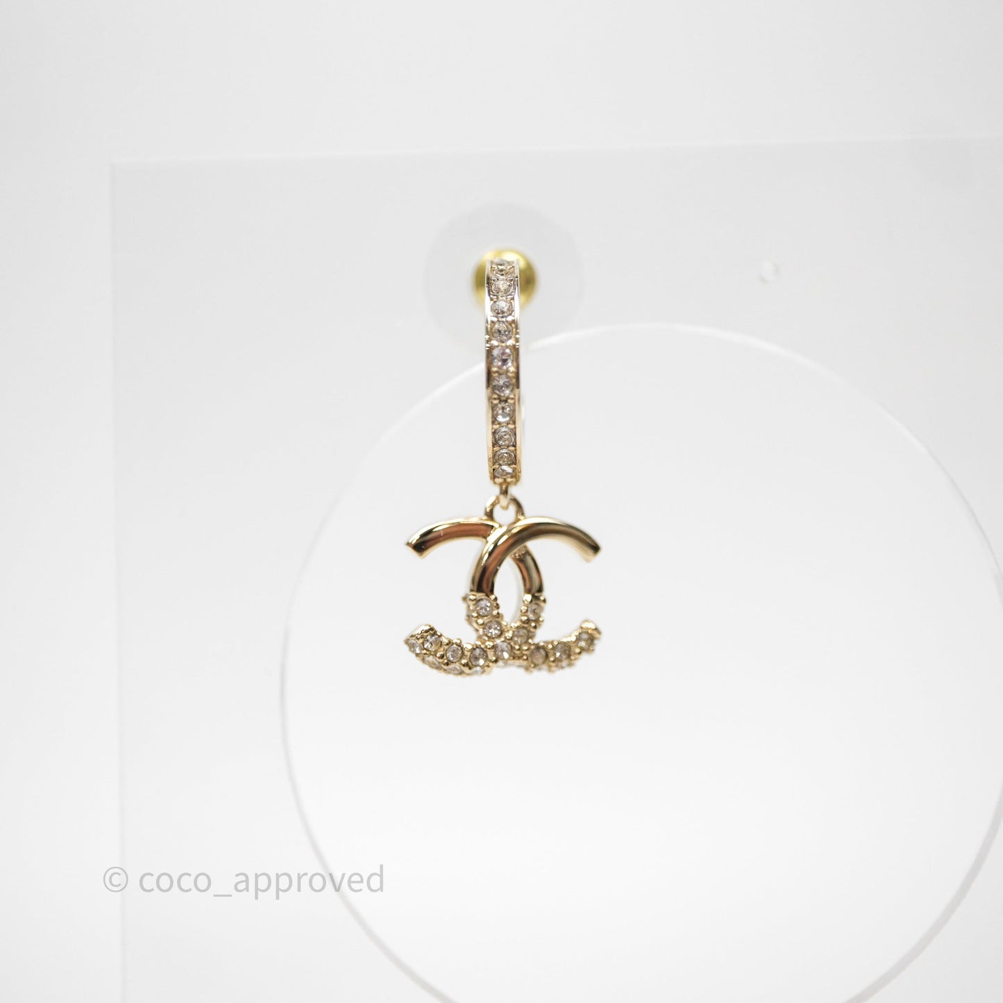 Chanel CC Crystals Drop Earrings Gold Tone 22K
