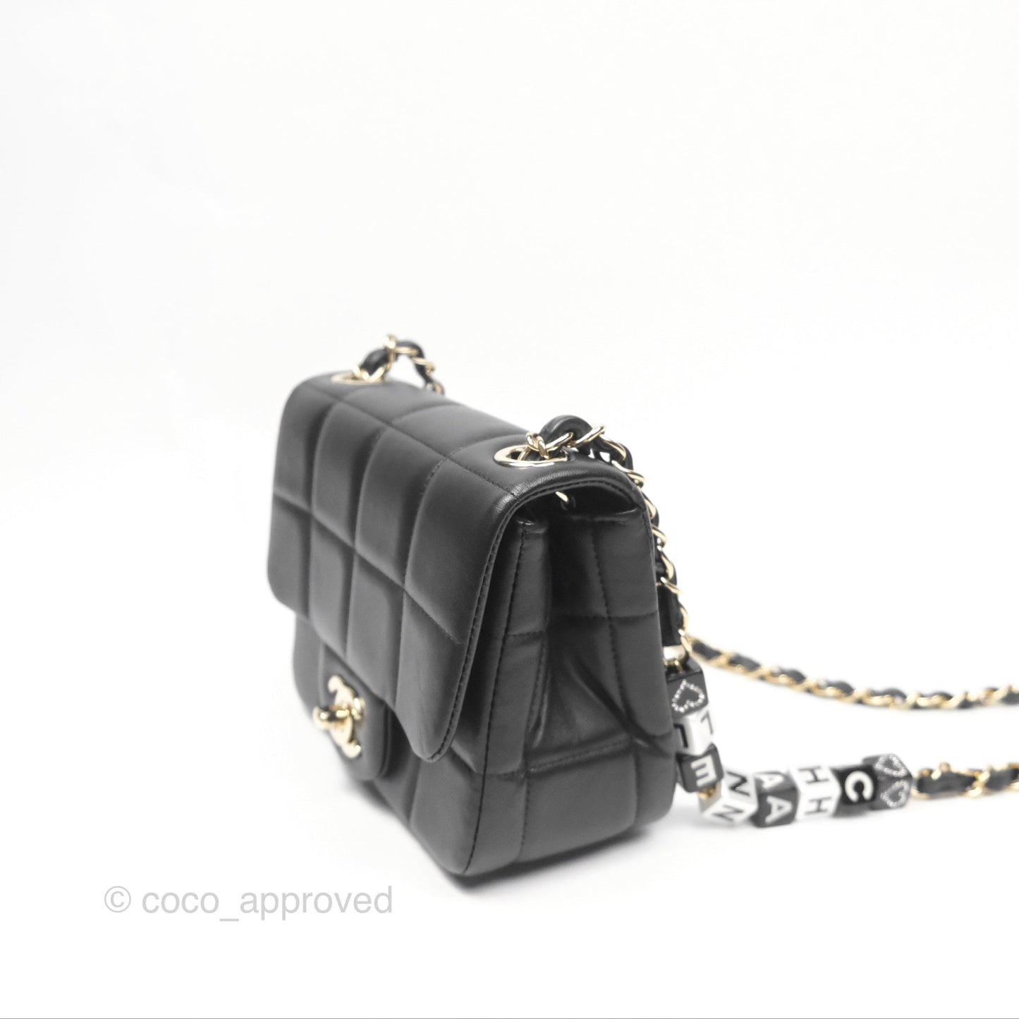 Chanel Mini Monacoco Flap With Dice Logo Chain Lambskin Black Gold Hardware 23C