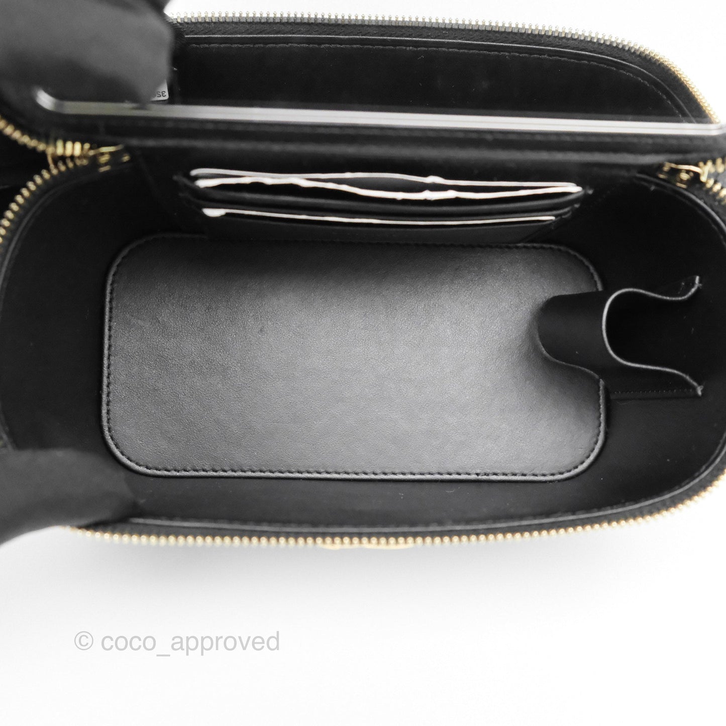 Chanel Logo Top Handle Vanity Rectangular Black Caviar Aged Gold Hardware