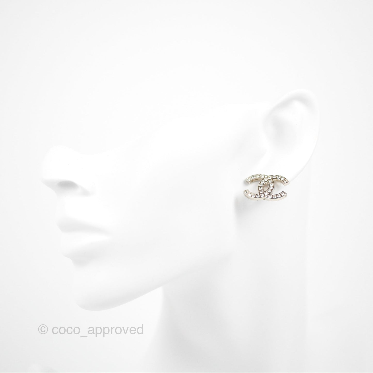Chanel Crystal CC Earrings Silver Tone 16K