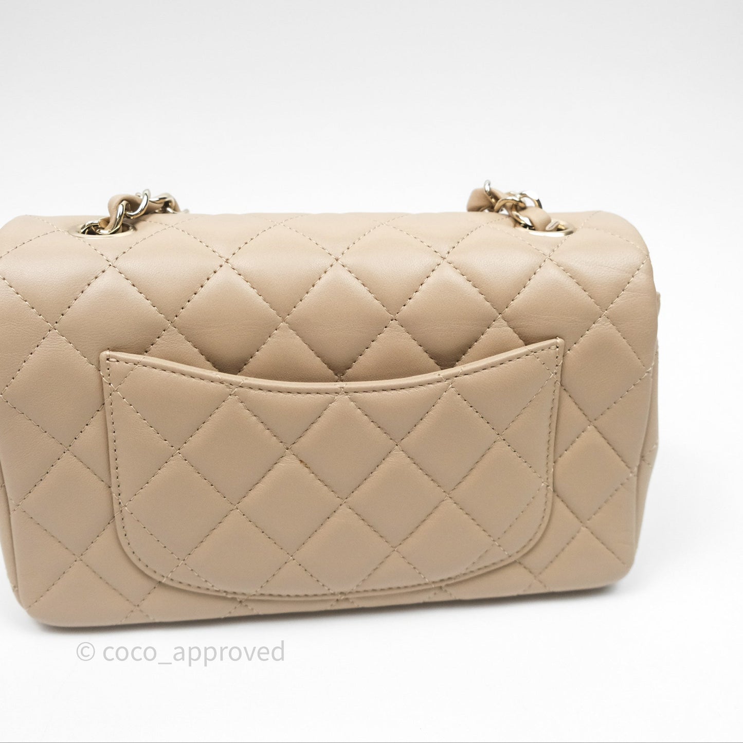 Chanel Quilted Mini Rectangular Flap Beige Lambskin Gold Hardware