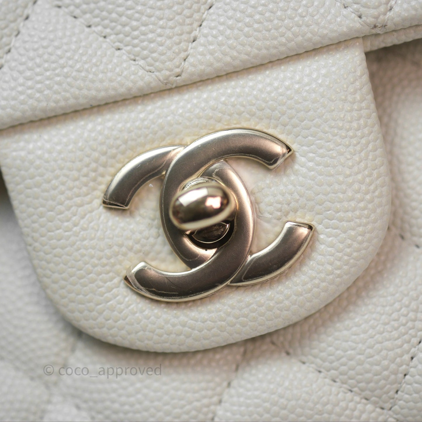 Chanel M/L Medium Classic Flap Quilted White Caviar Gold Hardware