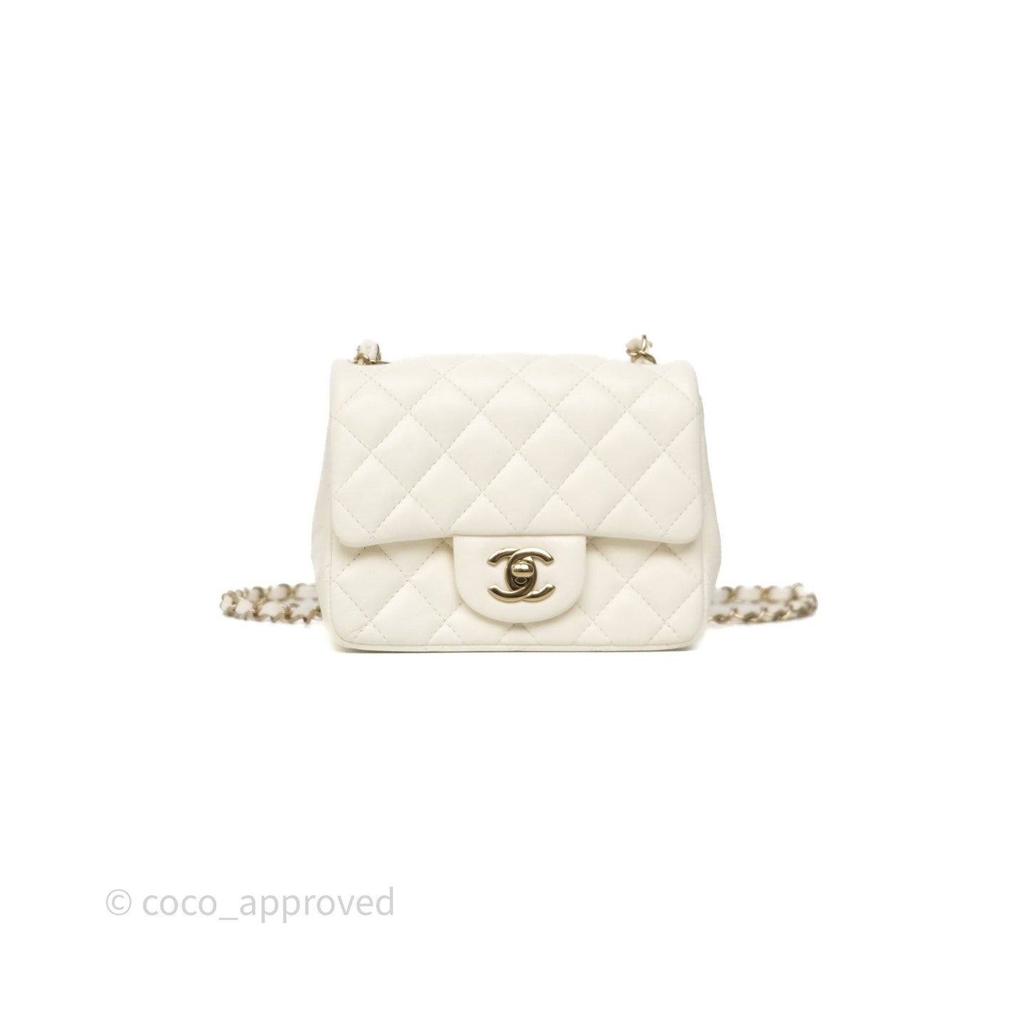 Chanel Quilted Mini Square White Lambskin Gold Hardware