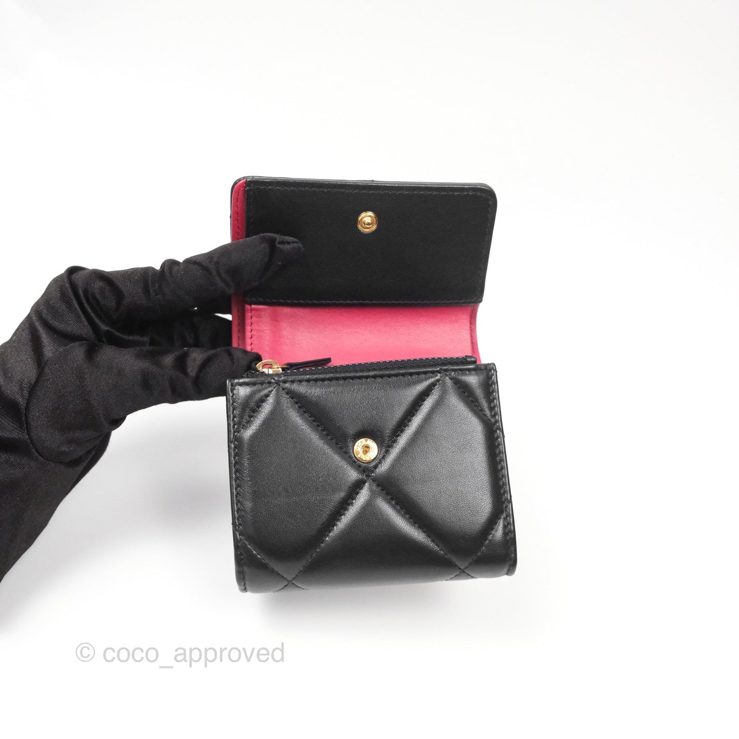 Chanel 19 Short Flap Wallet Black Lambskin