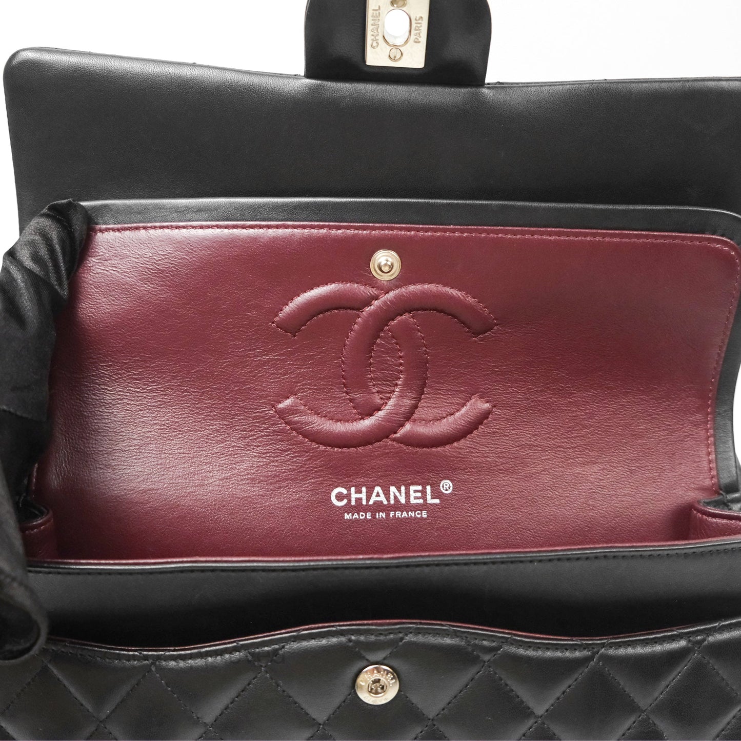 Chanel Classic M/L Medium Flap Quilted Black Lambskin Silver Hardware