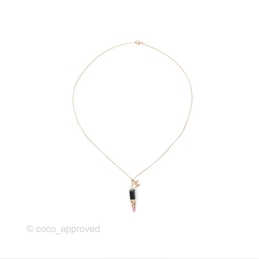 Chanel Crystal Lipstick Charm Pendant Necklace Gold Tone 08A