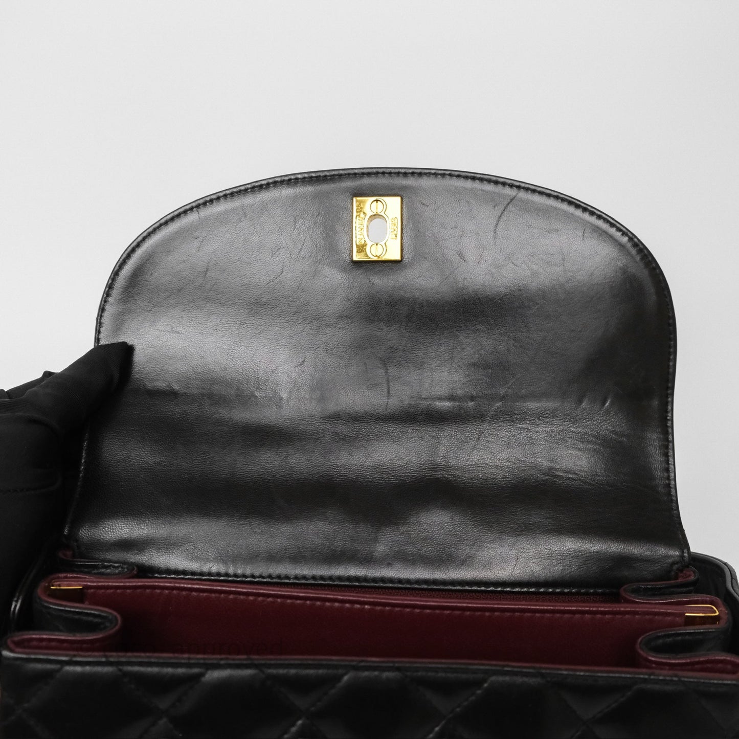 Chanel Vintage Half Moon Flap Shoulder Bag Black Lambskin 24K Gold Hardware