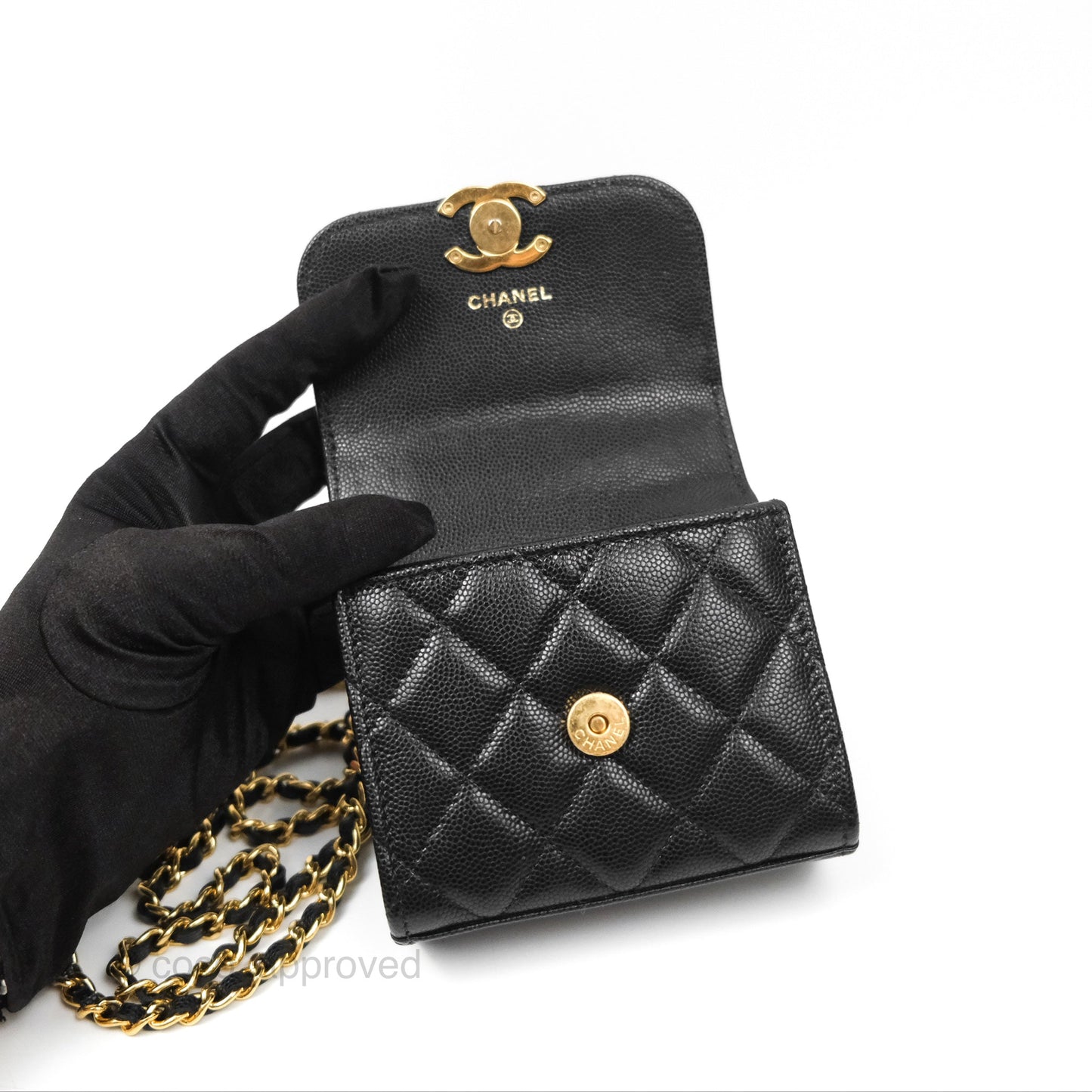 Chanel Coco First Mini Clutch On Chain Black Caviar Gold Hardware 22K